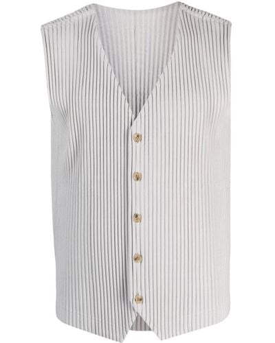Homme Plissé Issey Miyake Pleated Single-breasted Waistcoat - White