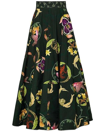 Agua Bendita Bergamota Marina Floral-embroidery Skirt - Green