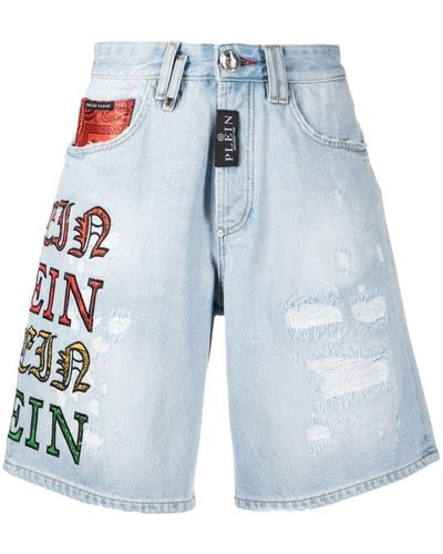 Philipp Plein Gothic Plein Jeans-Shorts - Blau