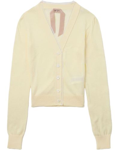 N°21 Lace-trim Knitted Cardigan - Natural