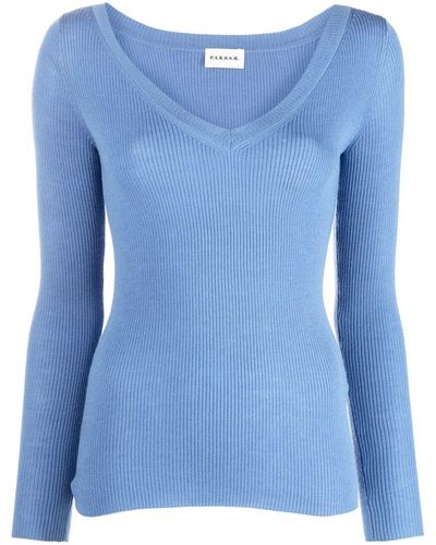 P.A.R.O.S.H. V-neck Ribbed Wool Sweater - Blue