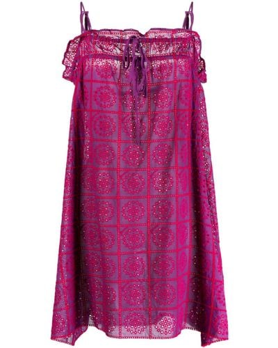 Ganni Broderie-anglaise Strap Dress - Purple