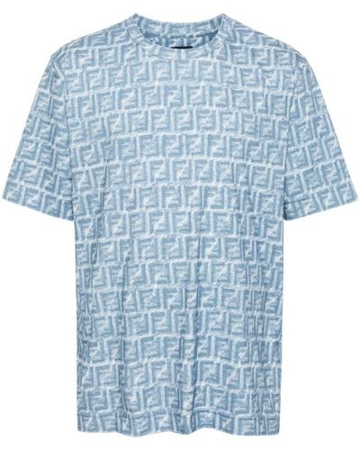Fendi Ff-print Cotton T-shirt - Blue