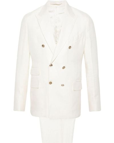 Eleventy Textured-finish Double-breasted Suit - White