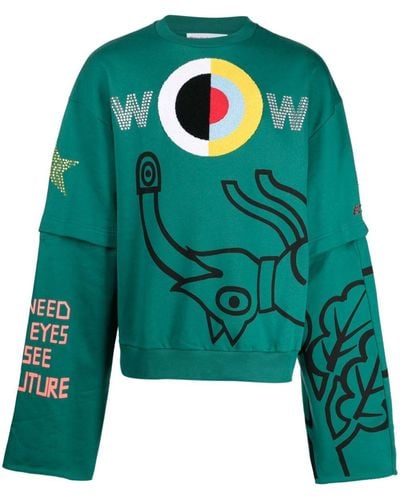 Walter Van Beirendonck Target-appliqué Cotton Sweatshirt - Green