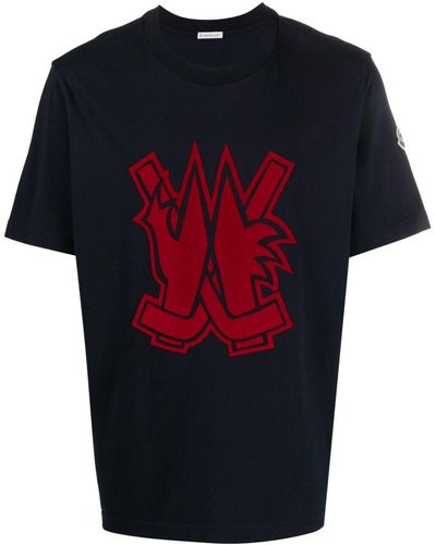 Moncler T-shirt Met Logo - Blauw