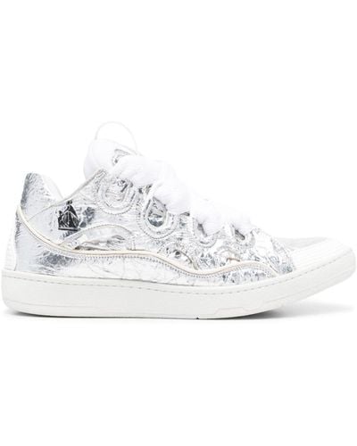 Lanvin Curb Metallic Leather Trainers - White