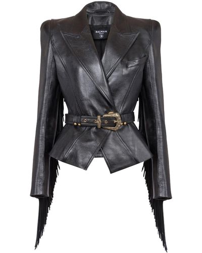 Balmain Jolie Madame Fringed Leather Jacket - Black