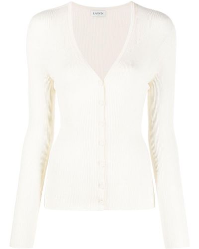 Lanvin Ribbed V-neck Cardigan - White