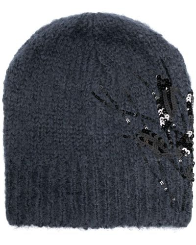 Brunello Cucinelli Sequin-embellished Knitted Beanie - Blue