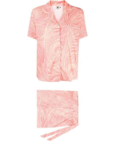 Desmond & Dempsey Pyjama Met Abstracte Print - Roze