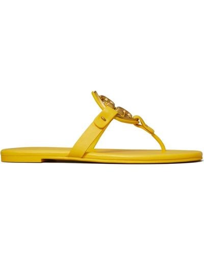 Tory Burch Miller Soft Logo-plaque Leather Slides - Yellow
