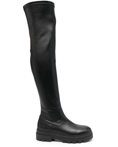 Tommy Hilfiger Above-knee Leather Boots - Black