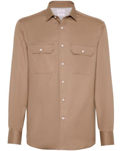 Brunello Cucinelli Spread-collar Cotton Shirt - Brown