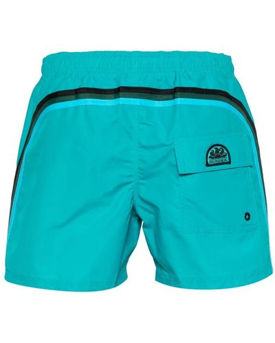 Sundek Stripe-detail Swim Shorts - Blue