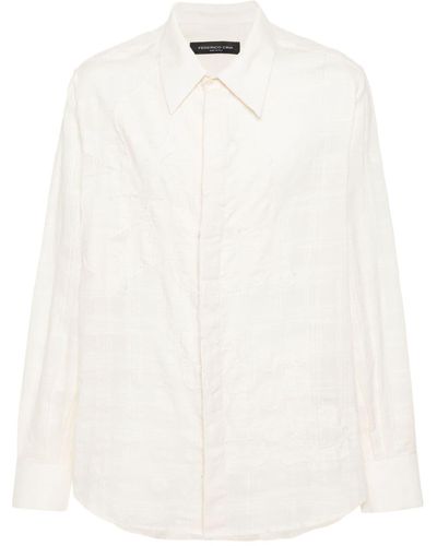 FEDERICO CINA Katoenen Overhemd Met Borduurwerk - Wit