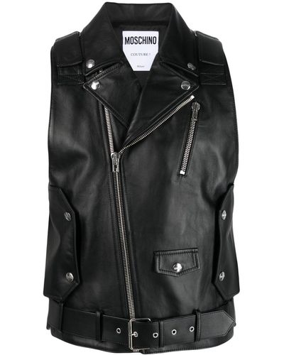 Moschino Veste de moto en cuir à design sans manches - Noir
