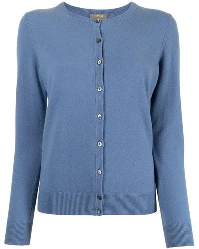 N.Peal Cashmere Fine-knit Buttoned Cardigan - Blue