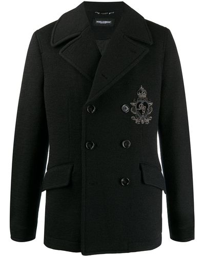 Dolce & Gabbana Logo-patch Wool Peacoat - Black