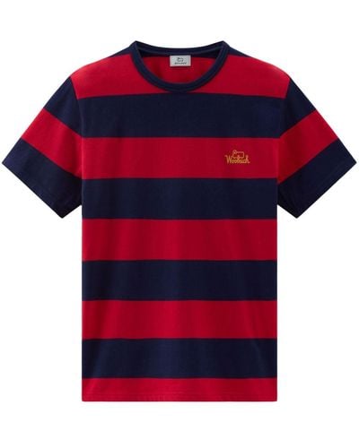 Woolrich T-shirt rayé à logo imprimé - Rouge