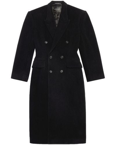 Balenciaga Cinched Double-breasted Wool Coat - Black