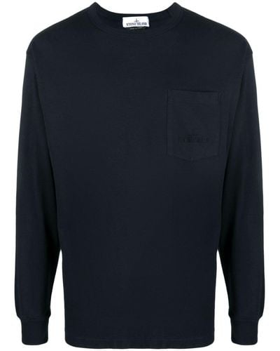 Stone Island Sweater Met Geborduurd Logo - Blauw