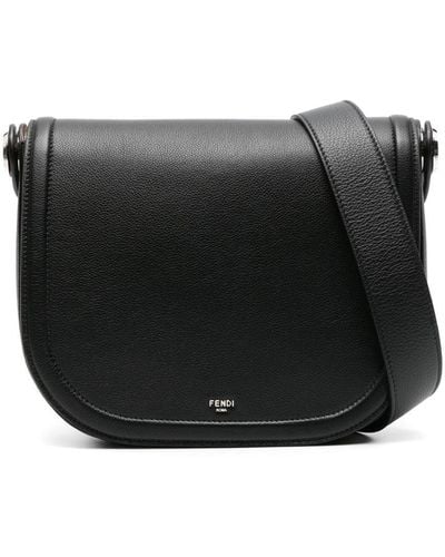 Fendi Grained Leather Messenger Bag - Black