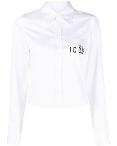 DSquared² Icon Print Cropped Shirt - White