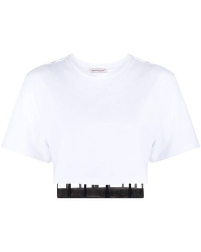 Alexander McQueen T-shirt crop à découpes - Blanc