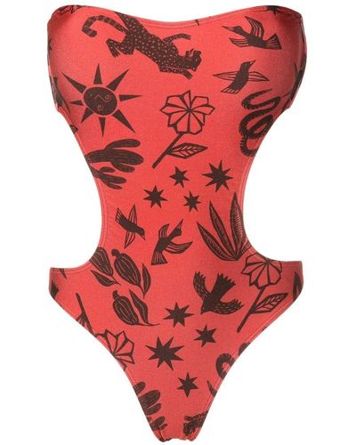 Lygia & Nanny Taylor Cut-out Printed Swimsuit - Red