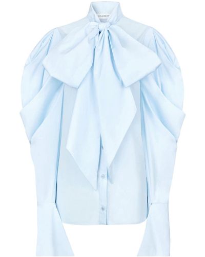 Nina Ricci Pussy Bow-collar Cotton Blouse - Blue