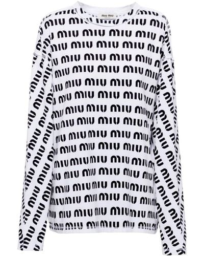 Miu Miu T-shirt en coton à logo imprimé - Blanc