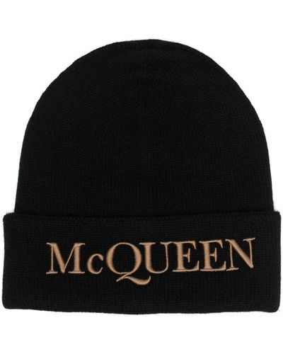 Alexander McQueen Gerippte Mütze mit Logo-Stickerei - Schwarz