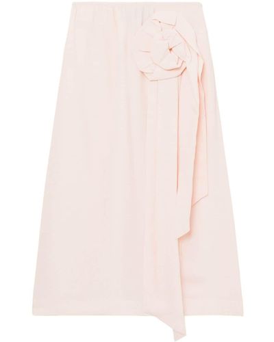 Simone Rocha Rose-appliqué Draped-detail Midi Skirt - Pink