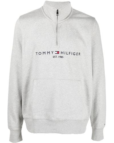 Tommy Hilfiger Logo-embroidered Quarter-zip Hoodie - Grey