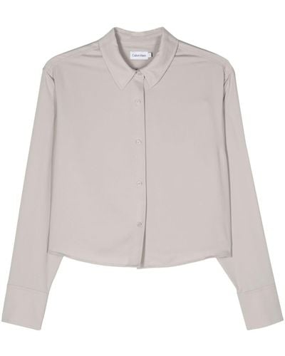 Calvin Klein Long-sleeve Cropped Shirt - Natural
