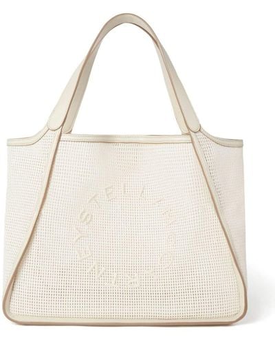Stella McCartney Mesh-Handtasche mit Logo-Stickerei - Natur
