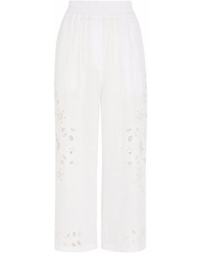 Dolce & Gabbana Embroidered Cropped Linen Trousers - White