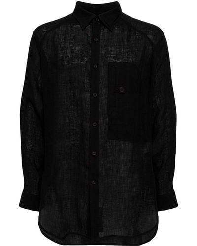 Yohji Yamamoto パネル リネンシャツ - ブラック