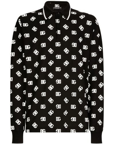 Dolce & Gabbana Logo-print Cotton Polo Shirt - Black