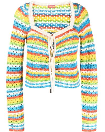 Kitri Dionne Striped Crochet-knit Cardigan - Multicolour