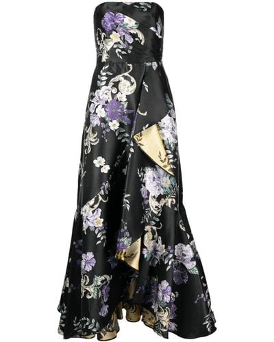 Marchesa Floral-print Strapless Gown - White