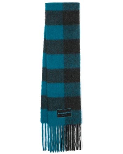 ANDERSSON BELL Check-pattern Fringed Scarf - Blue