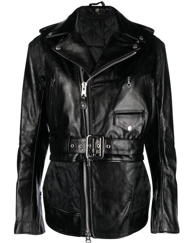 Sacai X Schott Nyc Peplum Hem Leather Jacket - Black