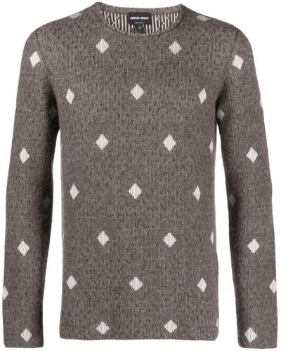 Giorgio Armani Diamond-jacquard Crew-neck Sweater - Grey