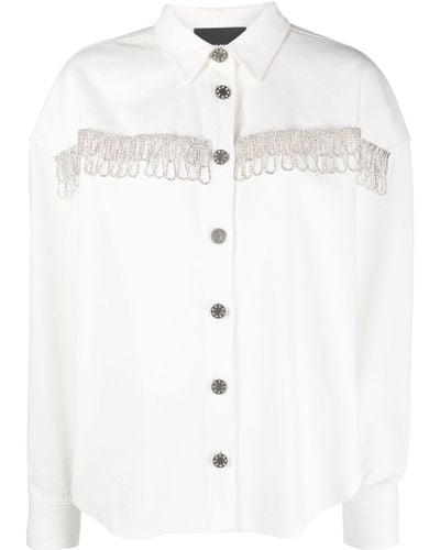 ROTATE BIRGER CHRISTENSEN Crystal-embellished Fringed Cotton Shirt - White