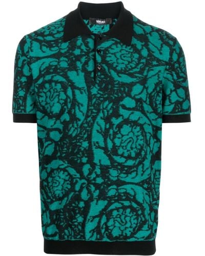 Versace Poloshirt mit Barocco Silhouette-Muster - Grün