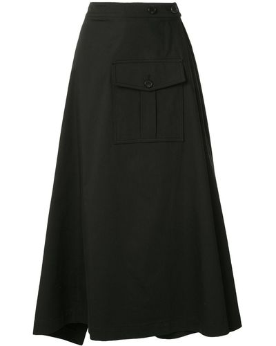 Goen.J Asymmetric Flared Midi Skirt - Black