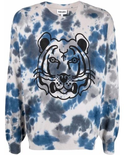 KENZO Cotton Sweatshirt With Tiger Print - Blue