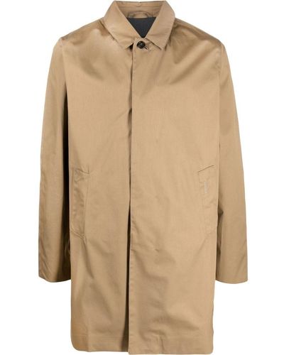 Barbour Embroidered-logo Single-breasted Coat - Natural